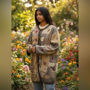 ARTCLOTHES Artsy Floral Embellished & Embroidered Boiled Wool Jacket, m